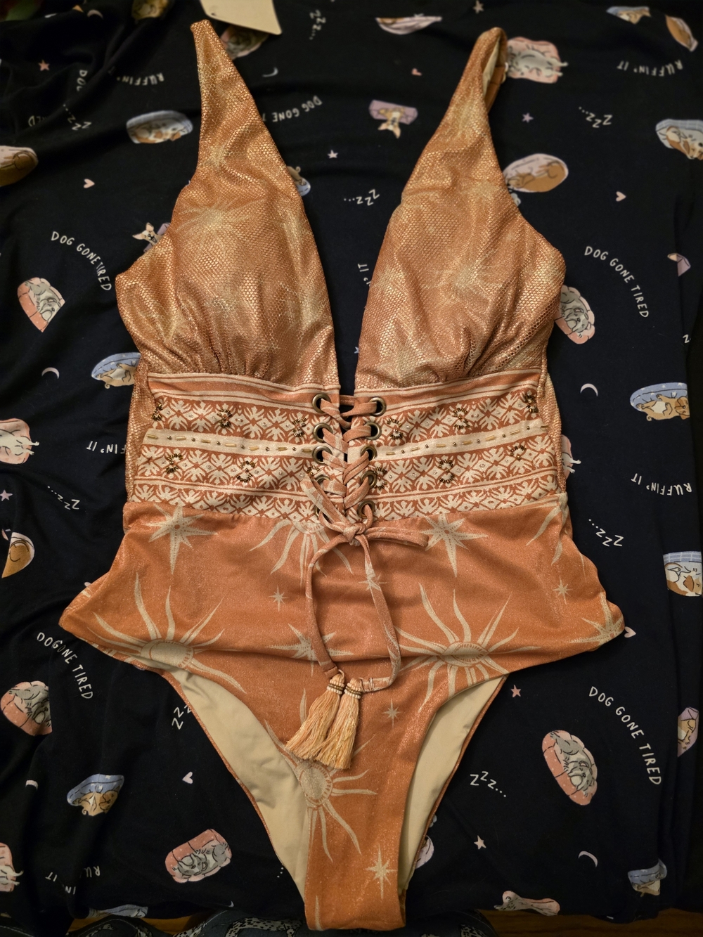 Rust Orange Lace-Up One-Piece Swimsuit